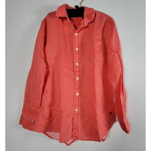 Tommy Bahama Relax Shirt Mens Small Orange 100% Linen Button Down Long Sleeve